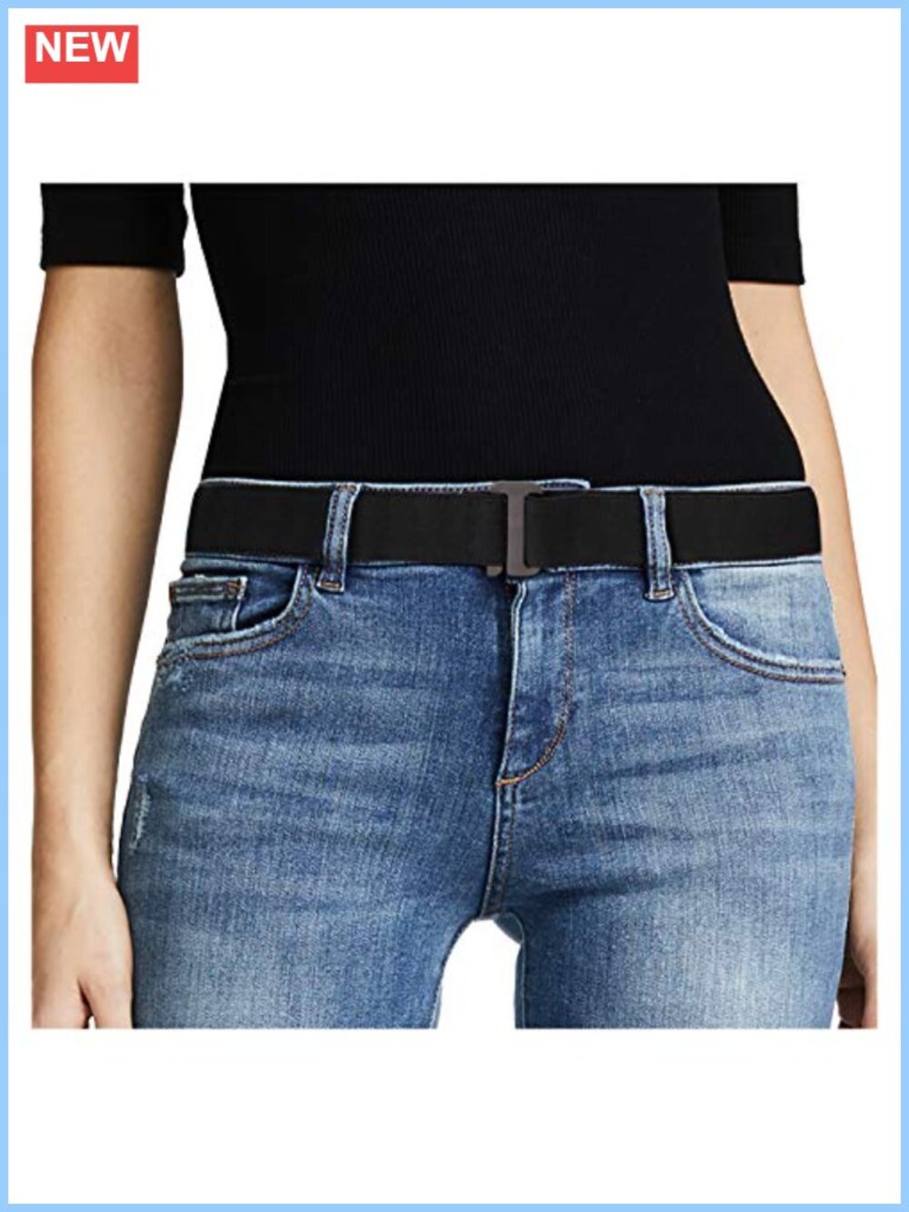 No Show Stretch Belt Elastic Web Strap with Flat Buckle for Jeans Pants Dresses